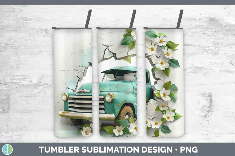 3D Hole in the Wall Vintage Truck Tumbler Sublimation 20 oz