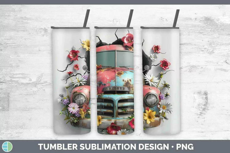 3D Hole in the Wall Vintage Truck Tumbler Sublimation 20 oz