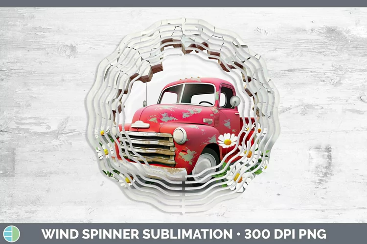 3D Hole in the Wall Vintage Truck Wind Spinner Sublimation S