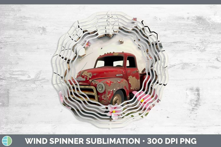3D Hole in the Wall Vintage Truck Wind Spinner Sublimation S