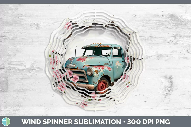 3D Hole in the Wall Vintage Truck Wind Spinner Sublimation S