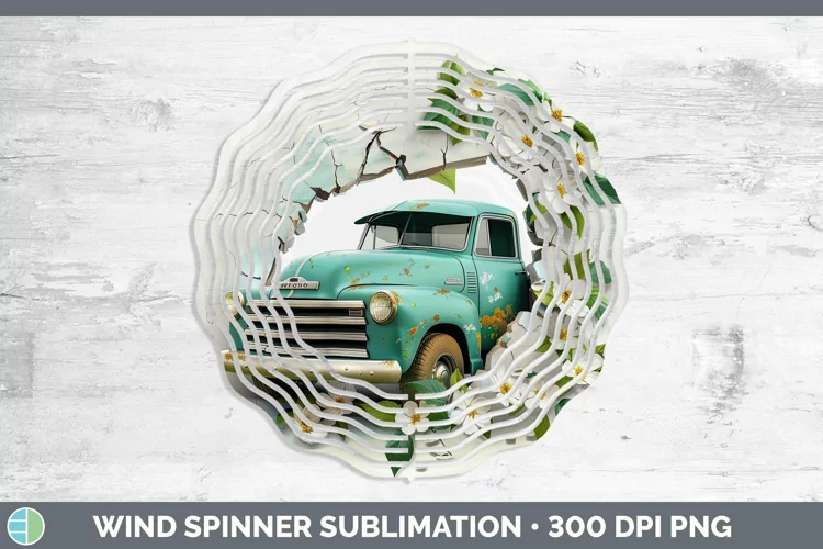 3D Hole in the Wall Vintage Truck Wind Spinner Sublimation S