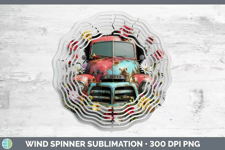 3D Hole in the Wall Vintage Truck Wind Spinner Sublimation S