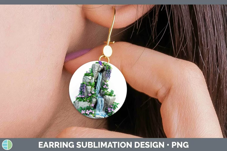 3D Hole in the Wall Waterfall Round Earrings Sublimation Ear