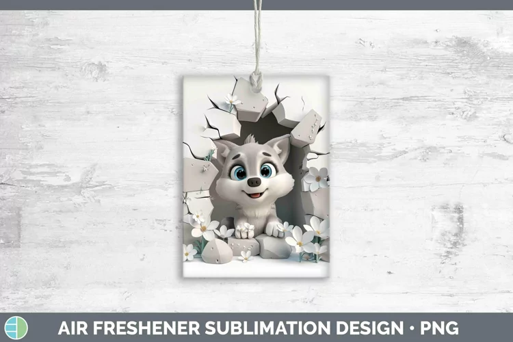 3D Hole in the Wall Wolf Air Freshener | Sublimation Car Fre