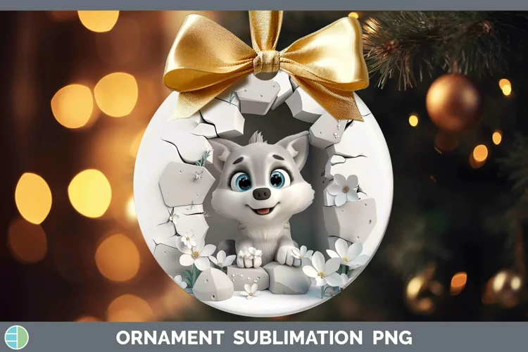 3D Hole in the Wall Wolf Ornament | Sublimation Bauble Desig