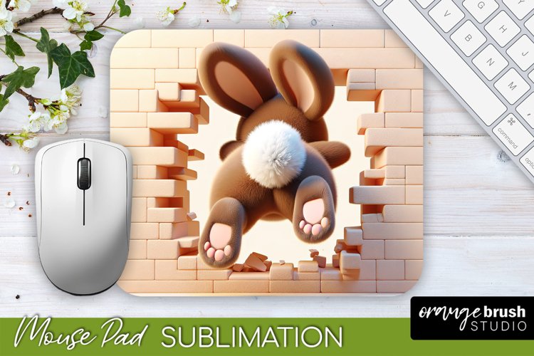 3D Hole in Wall Easter Bunny Mousepad Sublimation PNG Design