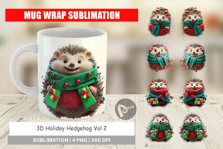 Mug Wrap Design 3D Holiday Hedgehog