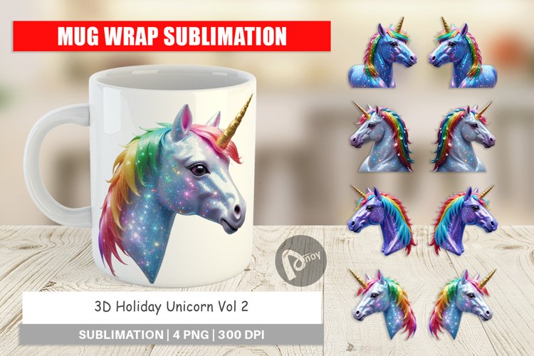 Mug Wrap Design 3D Holiday Unicorn