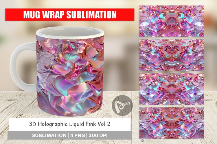 Mug Wrap Design 3D Holographic Pink Liquid