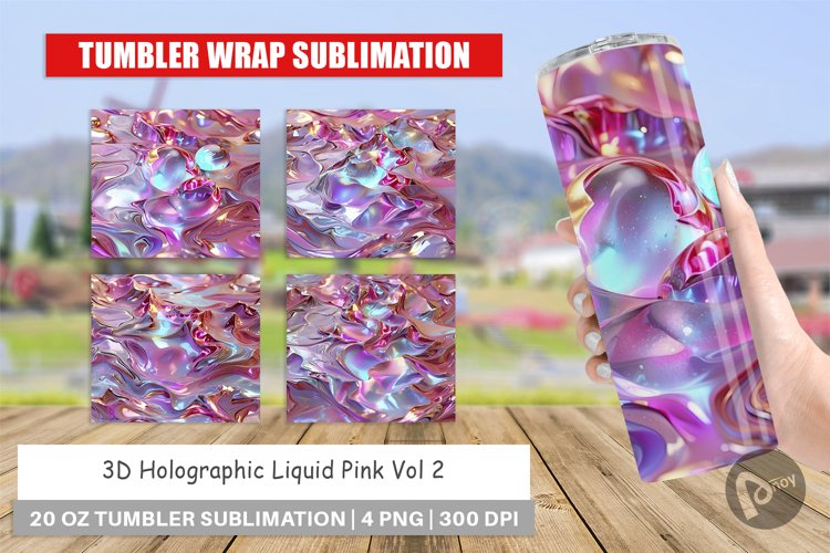 Tumbler Wrap 3D Holographic Pink Liquid
