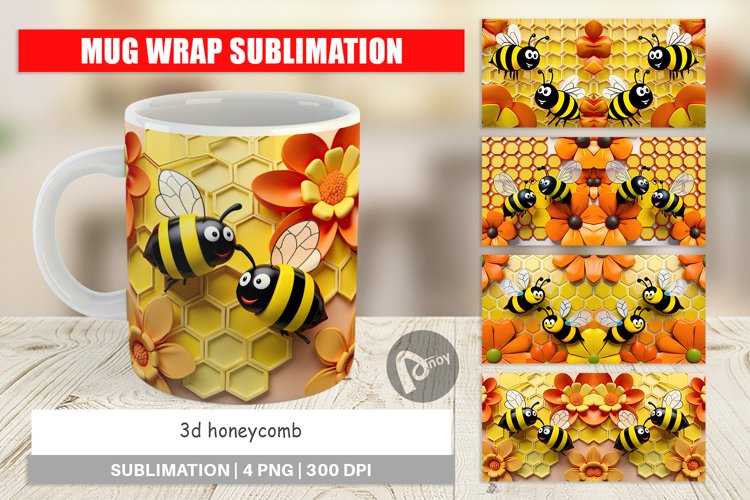 Mug Wrap Design 3D Honeycomb