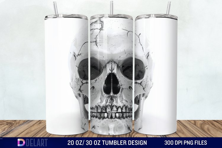 3D Horror Skull White Tumbler Wrap