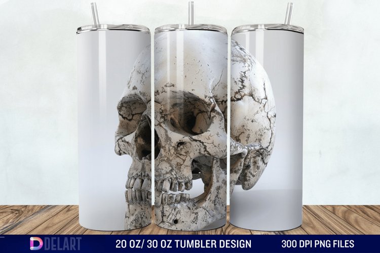 3D Horror Skull White Tumbler Wrap