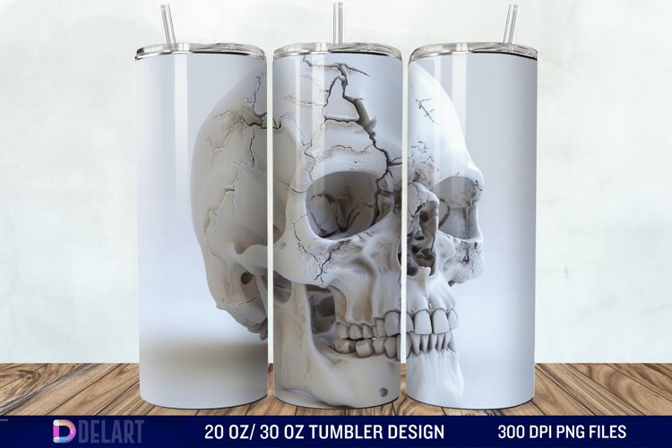 3D Horror Skull White Tumbler Wrap