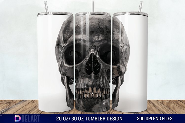 3D Horror Skull White Tumbler Wrap