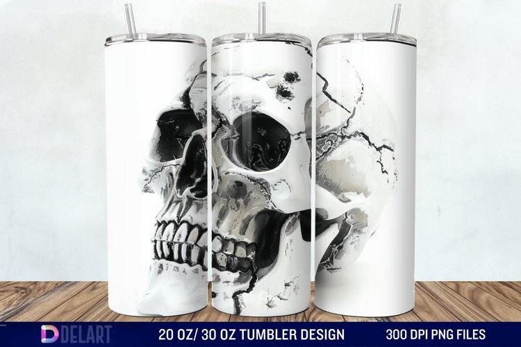 3D Horror Skull White Tumbler Wrap