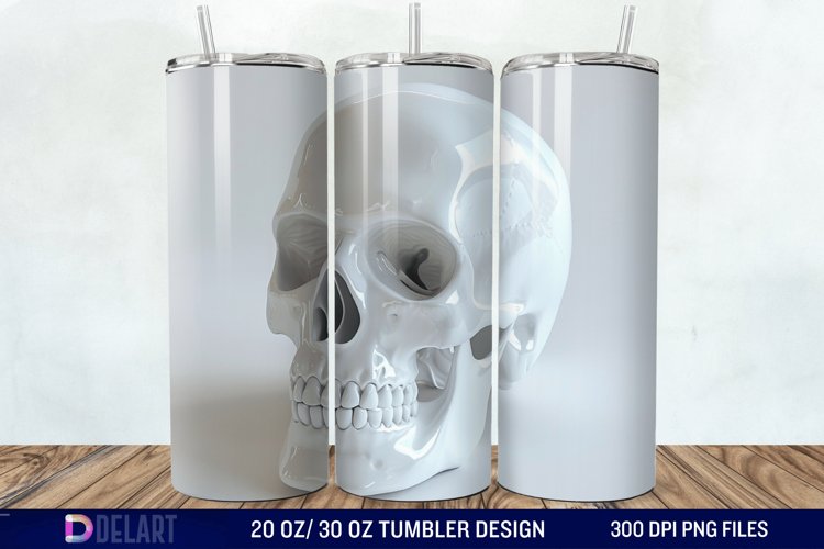 3D Horror Skull White Tumbler Wrap