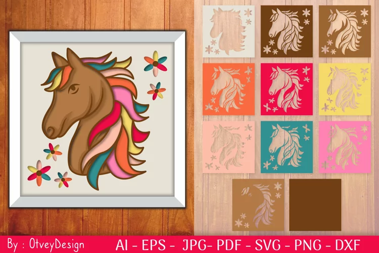 3D Horse Colorful Design Shadow Box