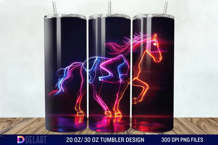 3D Horse Neon Tumbler Wrap