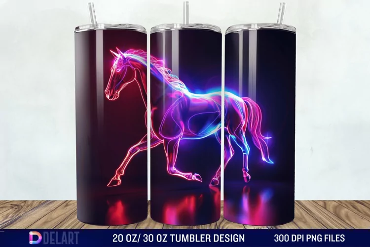 3D Horse Neon Tumbler Wrap
