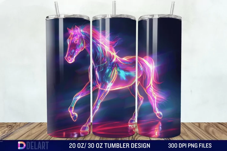 3D Horse Neon Tumbler Wrap