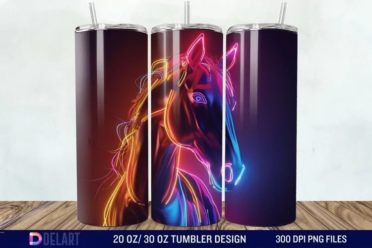 3D Horse Neon Tumbler Wrap