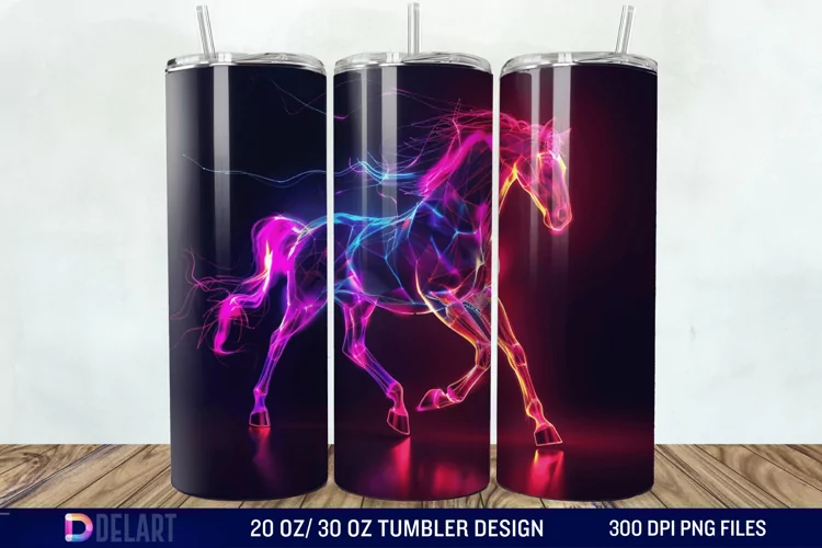 3D Horse Neon Tumbler Wrap