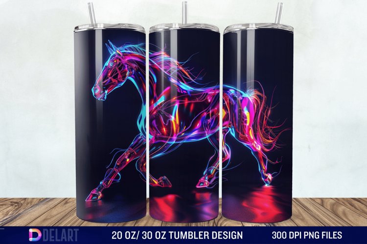 3D Horse Neon Tumbler Wrap example image 1