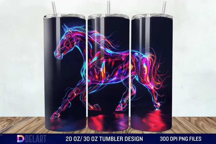 3D Horse Neon Tumbler Wrap