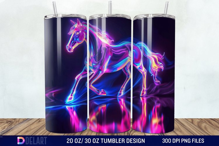 3D Horse Neon Tumbler Wrap example image 1