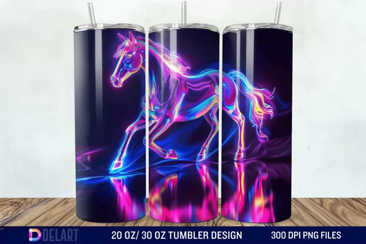 3D Horse Neon Tumbler Wrap