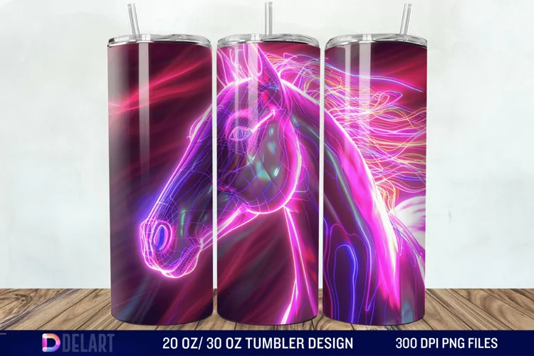 3D Horse Neon Tumbler Wrap