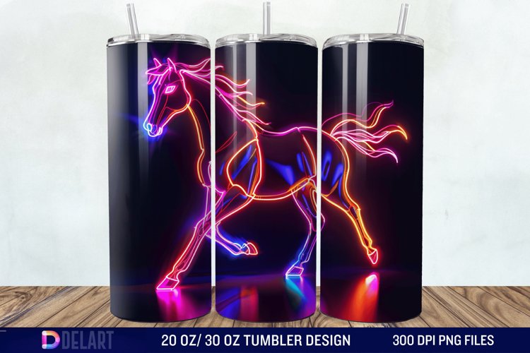 3D Horse Neon Tumbler Wrap example image 1