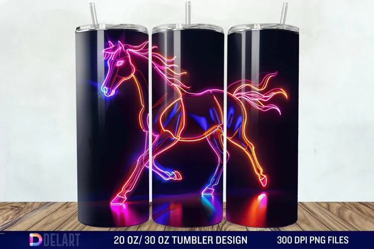 3D Horse Neon Tumbler Wrap