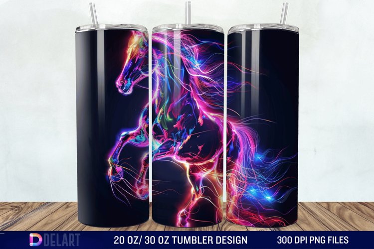 3D Horse Neon Tumbler Wrap example image 1