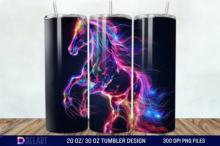 3D Horse Neon Tumbler Wrap