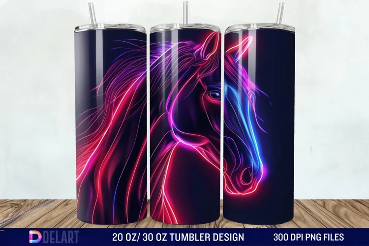 3D Horse Neon Tumbler Wrap