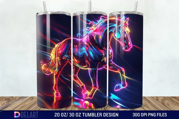 3D Horse Neon Tumbler Wrap