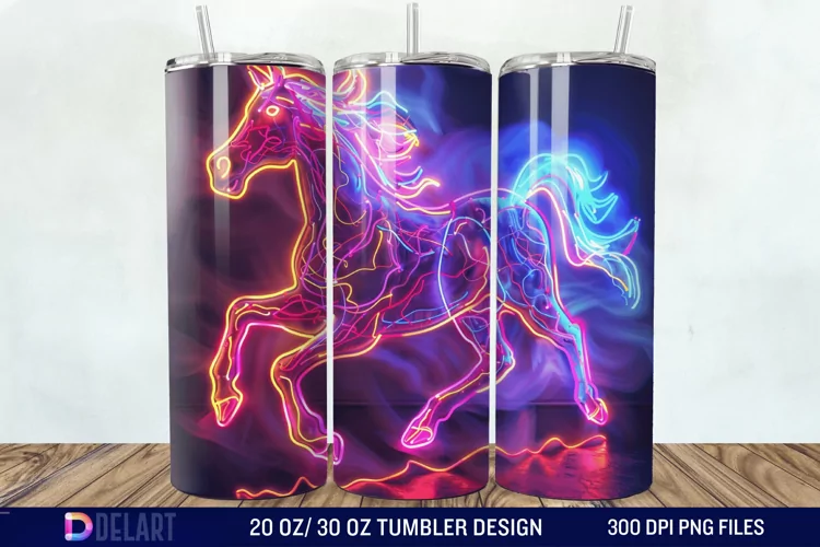 3D Horse Neon Tumbler Wrap