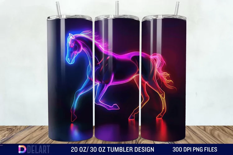 3D Horse Neon Tumbler Wrap