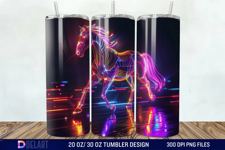 3D Horse Neon Tumbler Wrap