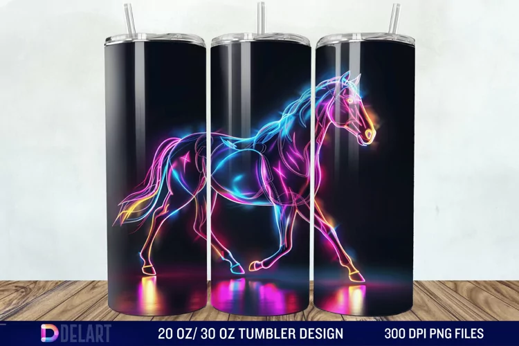 3D Horse Neon Tumbler Wrap