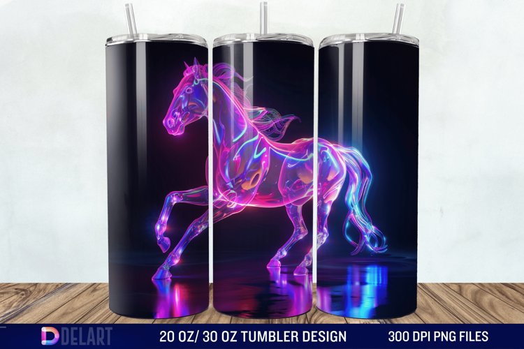 3D Horse Neon Tumbler Wrap example image 1