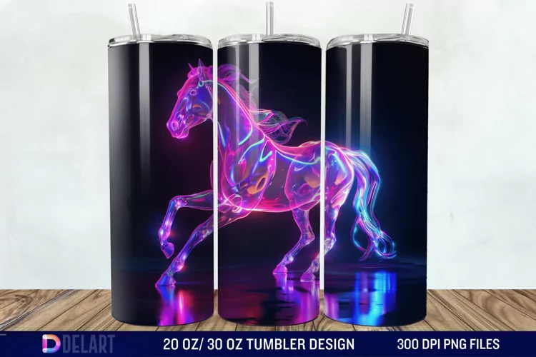 3D Horse Neon Tumbler Wrap