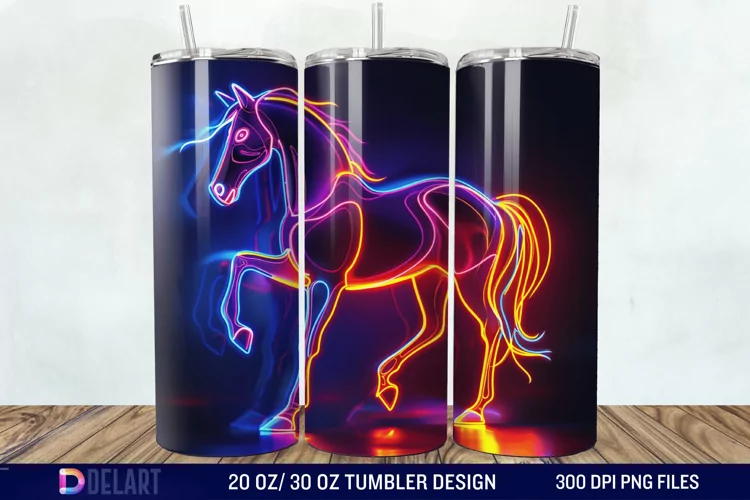 3D Horse Neon Tumbler Wrap