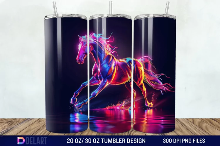 3D Horse Neon Tumbler Wrap