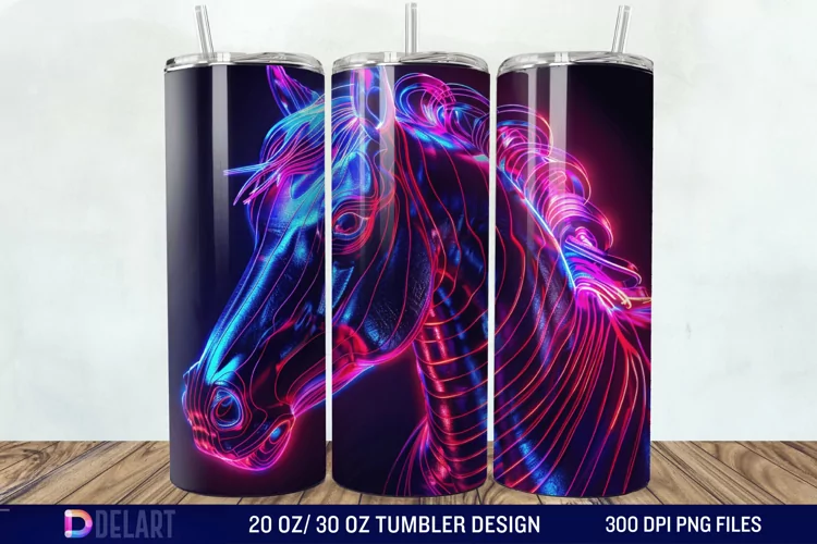 3D Horse Neon Tumbler Wrap