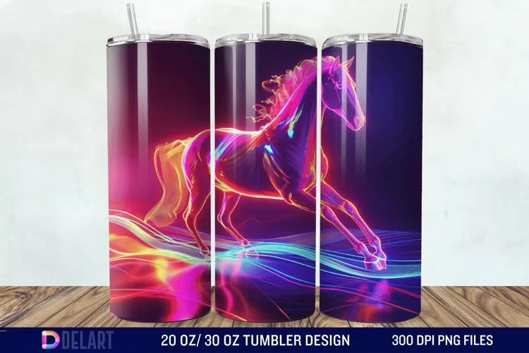 3D Horse Neon Tumbler Wrap