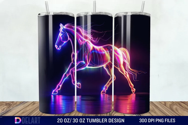 3D Horse Neon Tumbler Wrap